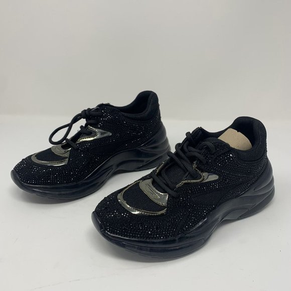 Guess GW Circa‎ Sneakers Women's 5.5M Black Faux Suede Embellished Lace Up S0530 - Picture 4 of 9